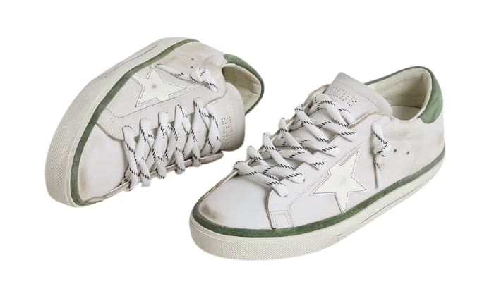 Stella In Pelle Bianca E Talloncino In Suede Verde