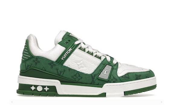 Louis Vuitton Trainer Green Monogram Denim White - Retro View | DripMilan Shop