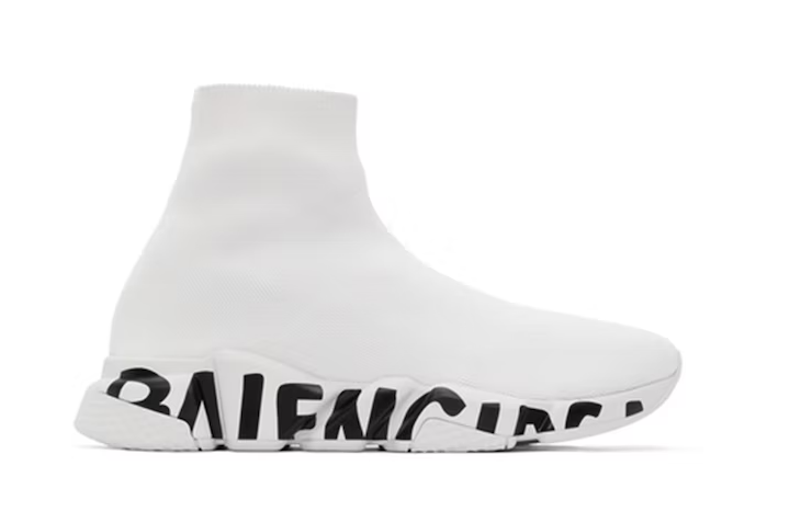 Balenciaga Speed Graffiti Trainers White Black - Retro View | DripMilan Shop