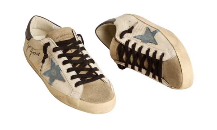 Golden Goose Super-Star stella in denim e talloncino in pelle grigia - Retro View | DripMilan Shop