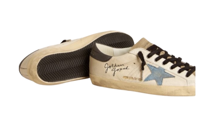Golden Goose Super-Star stella in denim e talloncino in pelle grigia miniatura 4 su DripMilan