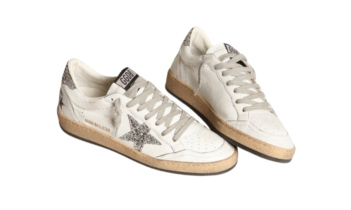Golden Goose Ball Star Donna in nappa con stella bianca e talloncino glitter - Retro View | DripMilan Shop