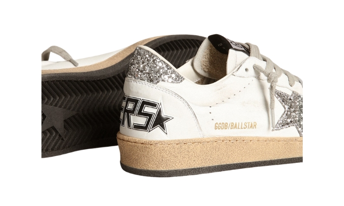 Golden Goose Ball Star Donna in nappa con stella bianca e talloncino glitter miniatura 3 su DripMilan