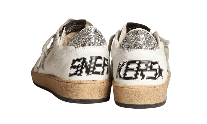 Golden Goose Ball Star Donna in nappa con stella bianca e talloncino glitter miniatura 4 su DripMilan
