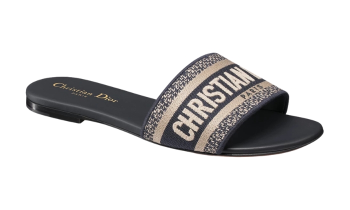 Ciabatte Cotone ricamato blu intenso - Retro View | DripMilan Shop