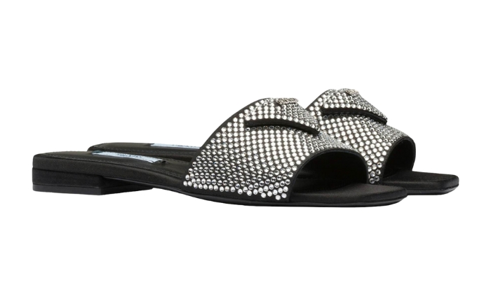 Ciabatte Ciabatte Raso Nero Con Cristalli - Retro View | DripMilan Shop