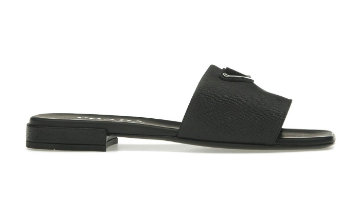 Ciabatte Sandali Fascia Pelle Saffiano Nera - Retro View | DripMilan Shop