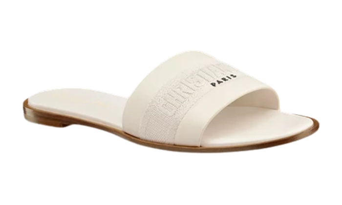 Ciabatte Pelle di vitello e cotone ricamato bianchi - Retro View | DripMilan Shop