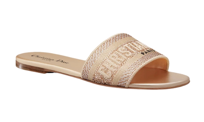 Ciabatte Cotone ricamato con filo metallizzato e strass - Retro View | DripMilan Shop