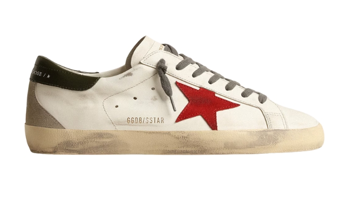 Golden Goose Super-Star with red suede star and green leather - Retro View | DripMilan Shop