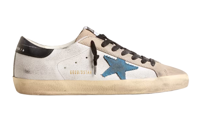 Golden Goose Super-Star with light blue canvas and black heel tab - Retro View | DripMilan Shop