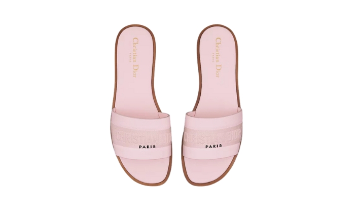 Ciabatte Pelle di vitello e cotone ricamato rosa pallido miniatura 3 su DripMilan