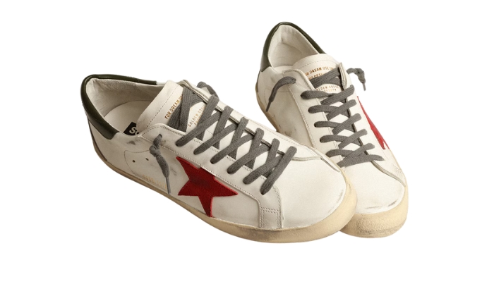 Golden Goose Super-Star with red suede star and green leather miniatura 3 su DripMilan