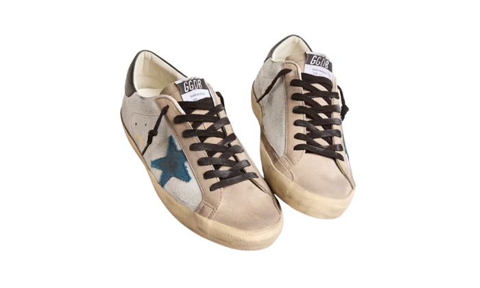 Golden Goose Super-Star with light blue canvas and black heel tab miniatura 3 su DripMilan