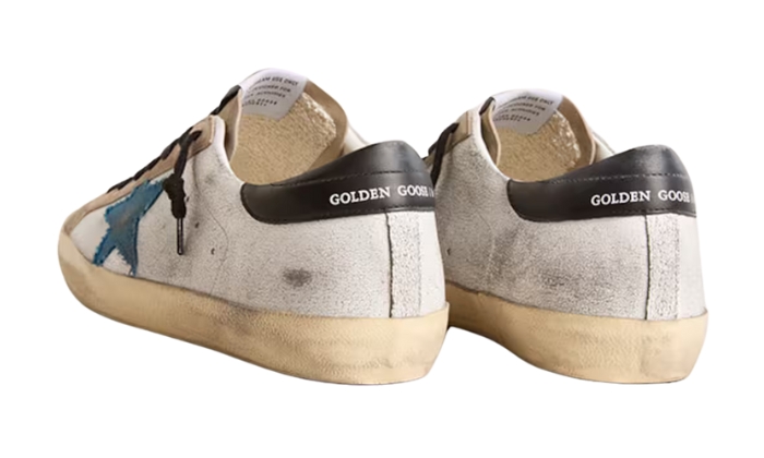 Golden Goose Super-Star with light blue canvas and black heel tab miniatura 4 su DripMilan