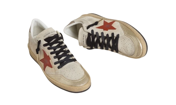 Golden Goose Ball Star in suede beige con stella in pelle rossa - Retro View | DripMilan Shop