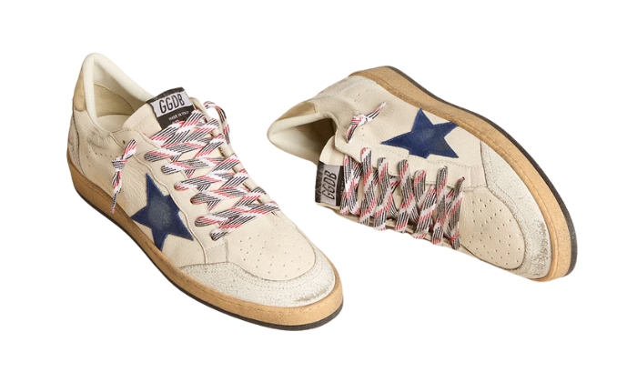 Golden Goose Nappa Pelle Blu Scamosciata Stella E Pelle Platino Linguetta Tallone - Retro View | DripMilan Shop