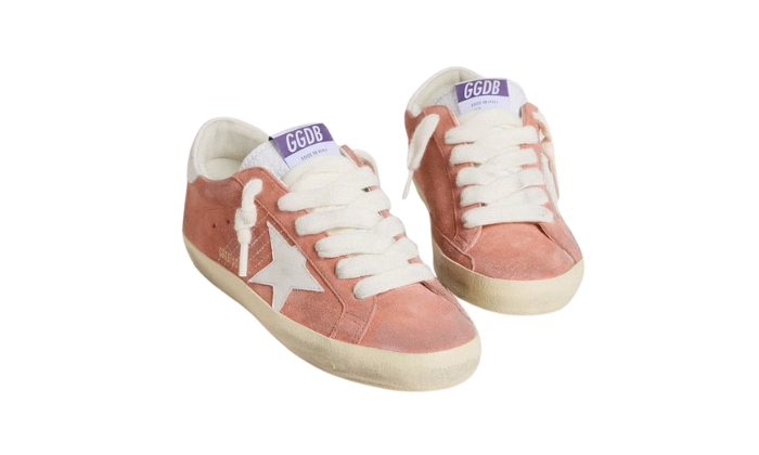 Golden Goose Super-Star in camoscio corallo con bianco - Retro View | DripMilan Shop