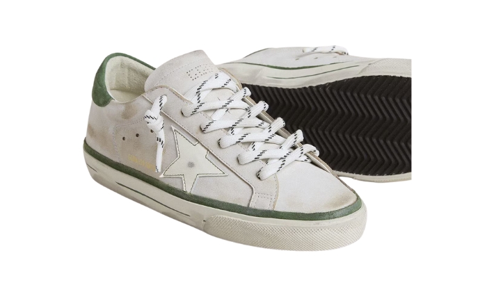 Golden Goose Stella In Pelle Bianca E Talloncino In Suede Verde miniatura 3 su DripMilan
