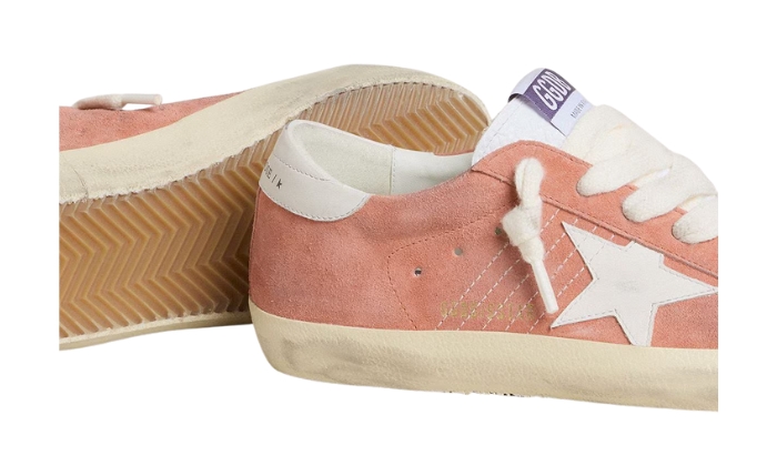 Golden Goose Super-Star in camoscio corallo con bianco miniatura 3 su DripMilan