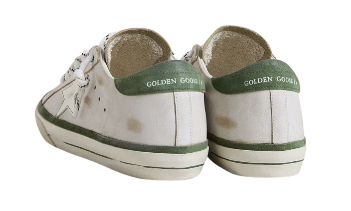 Golden Goose Stella In Pelle Bianca E Talloncino In Suede Verde miniatura 4 su DripMilan