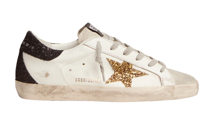 Golden Goose Super-Star in nappa con dettagli glitter oro e nero - Retro View | DripMilan Shop