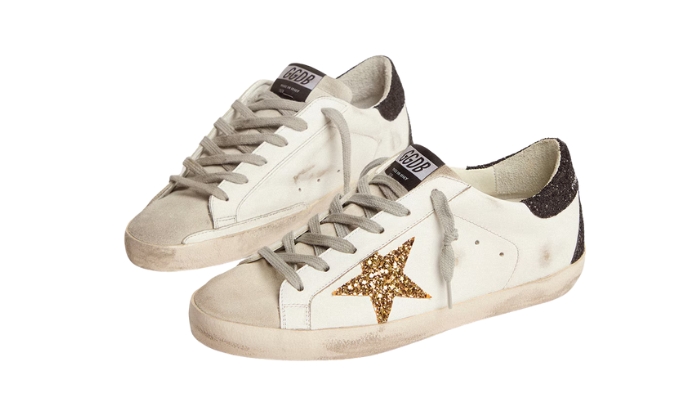 Golden Goose Super-Star in nappa con dettagli glitter oro e nero miniatura 3 su DripMilan