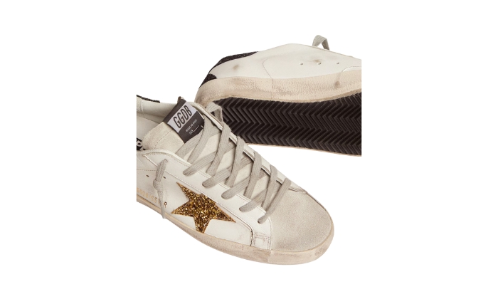 Golden Goose Super-Star in nappa con dettagli glitter oro e nero miniatura 4 su DripMilan