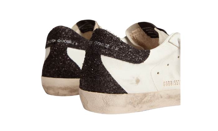 Golden Goose Super-Star in nappa con dettagli glitter oro e nero miniatura 5 su DripMilan