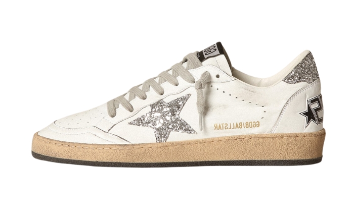 Golden Goose Ball Star Donna in nappa con stella bianca e talloncino glitter originali su DripMilan | Sneaker Autentiche