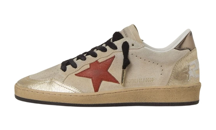 Golden Goose Ball Star in suede beige con stella in pelle rossa originali su DripMilan | Sneaker Autentiche