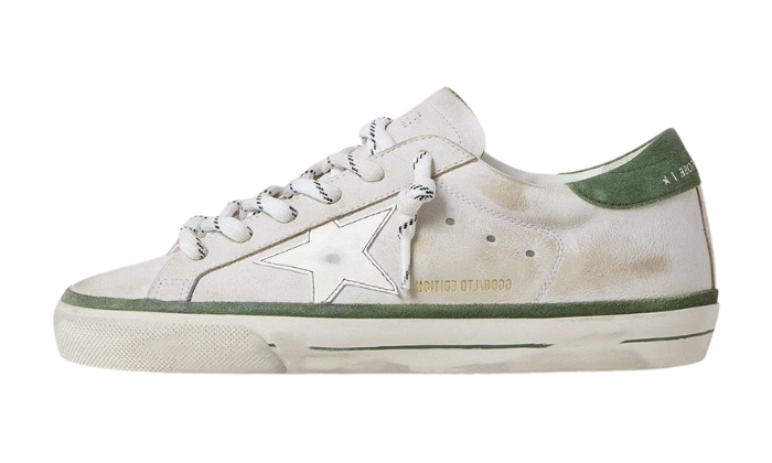 Golden Goose Stella In Pelle Bianca E Talloncino In Suede Verde originali su DripMilan | Sneaker Autentiche