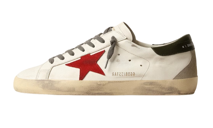 Golden Goose Super-Star with red suede star and green leather originali su DripMilan | Sneaker Autentiche