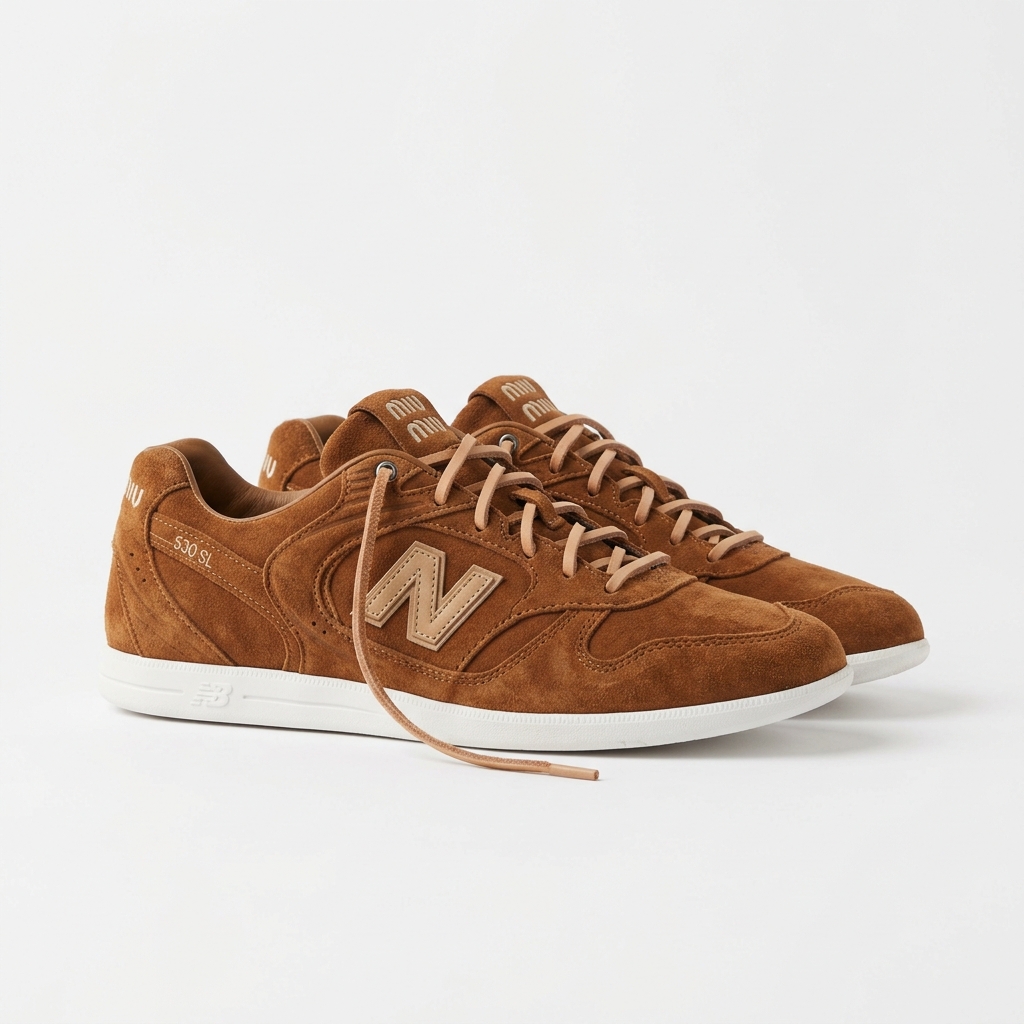 Miu Miu Miu Miu x New Balance 530 SL Cognac Suede abbinata su DripMilan | Sneaker Originali